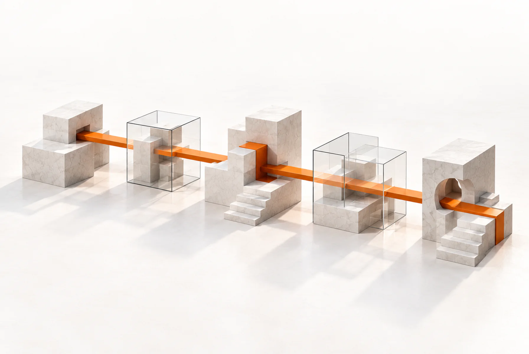 Connected abstract platforms illustrating an enterprise system